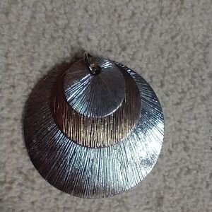 Large goldtone silvertone two-tone 3 piece round pendant